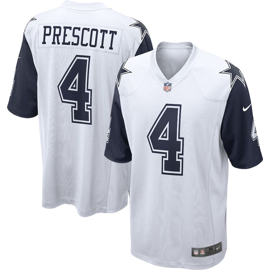 Men Dallas Cowboys 4 Dak Prescott Nike White Alternate Game NFL Jersey
